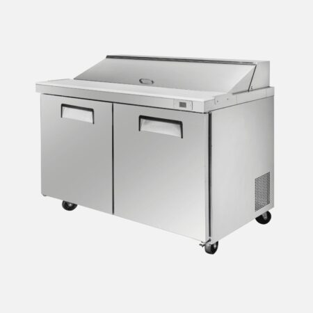 Hurakan HKN-SPMT48R2S two-door Megatop Sandwich Prep Table with cutting board and stainless steel body