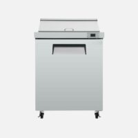 Hurakan HKN-SPT28R1S one-door sandwich prep table with cutting board and stainless steel exterior