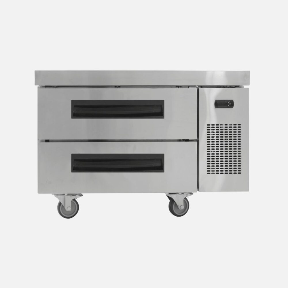 Hurakan HKN-CB36R1S stainless-steel refrigerated chef base with single drawer and heavy-duty worktop