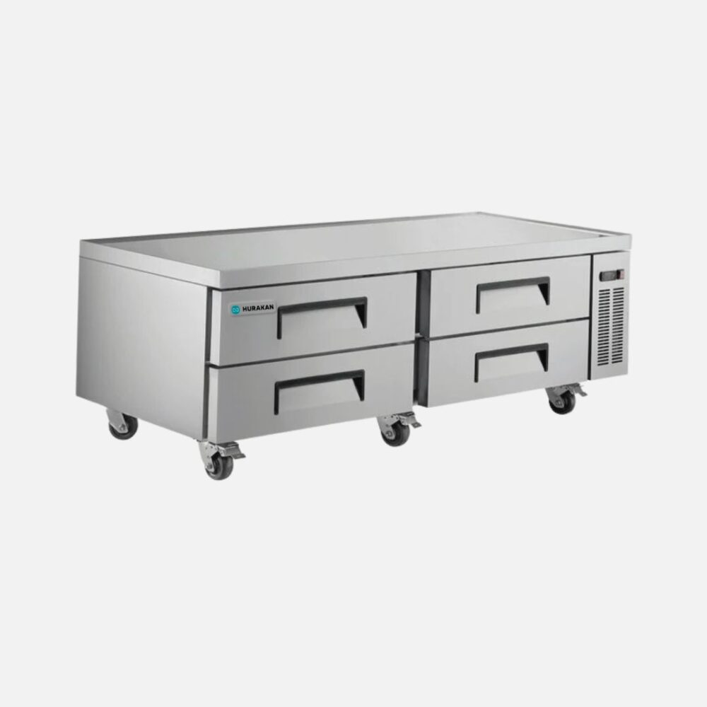 Hurakan HKN-CB72R1E stainless-steel four-drawer refrigerated chef base with heavy-duty worktop