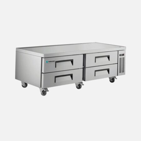 Hurakan HKN-CB72R1E stainless-steel four-drawer refrigerated chef base with heavy-duty worktop