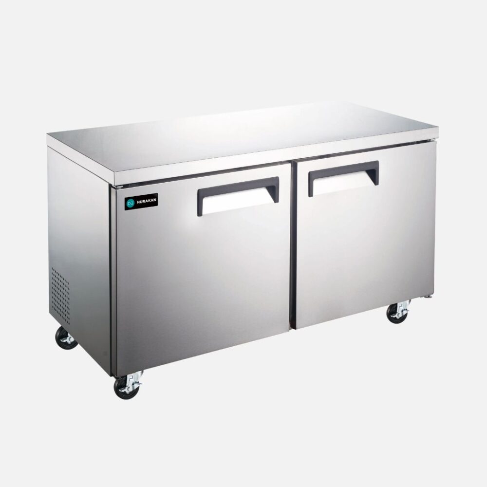 Hurakan HKN-UC36R1C stainless-steel undercounter refrigerator with two doors and ventilated cooling