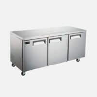 Hurakan HKN-UC72R3E three-door stainless-steel undercounter refrigerator with ventilated cooling and rear-mounted compressor