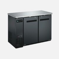 Hurakan HKN-GBB2448 solid-door back bar cooler with black finish and stainless countertop