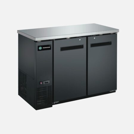 Hurakan HKN-GBB2448 solid-door back bar cooler with black finish and stainless countertop
