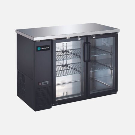 Hurakan HKN-GBB2448G glass swing-door back bar cooler with LED lighting.