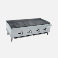 Hurakan HKN-CBG48A 48-inch Gas Countertop Charbroiler with four burners and stainless steel construction.