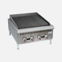Hurakan HKN-GLB24LA 24-inch Gas Lava Rock Broiler with four 20,000 BTU burners and stainless steel body.