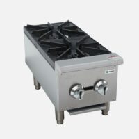Hurakan HKN-XRCG12-2A 12-inch Gas Hot Plate with two 25,000 BTU burners and stainless steel construction.