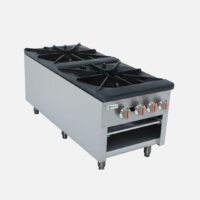 Hurakan HKN-XRFSG18-2A double-burner Gas Stock Pot Range with 170,000 BTU output and stainless steel construction.
