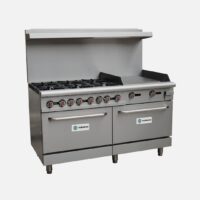 Hurakan XRFG Series Gas Ranges – 24" to 60", featuring 4 to 10 burners, griddle and oven options, stainless construction, and propane conversion capability.