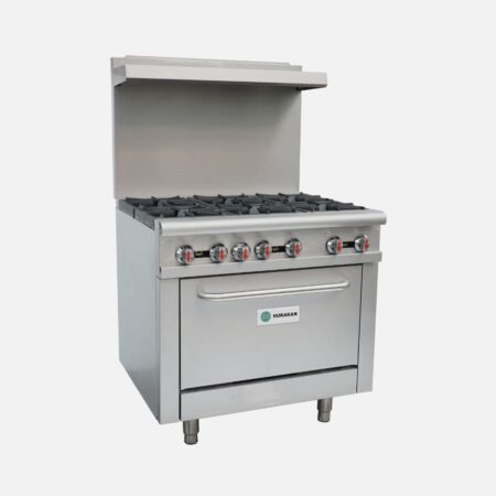 Hurakan HKN-XRFG36O6A 36-inch Gas Range with six 30,000 BTU burners and 31,000 BTU oven, stainless steel body, and cast-iron grates.