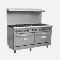 Hurakan HKN-XRFG60O10A 60-inch Gas Range with ten 30,000 BTU open burners and two 31,000 BTU ovens, stainless steel body, and heavy-duty grates.