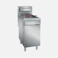 Hurakan HKN-FXF40A 40-lb Gas Fryer with three tube burners and stainless-steel cabinet.