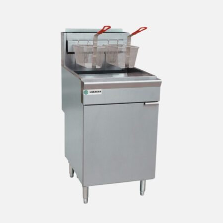 Hurakan HKN-FXF70A 70-lb Gas Fryer with five tube burners and stainless-steel cabinet.