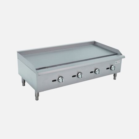 Hurakan HKN-PSXGL48A 48-inch Gas Griddle with four 30,000 BTU U-shaped burners and ¾-inch steel plate.