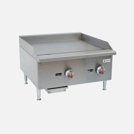 Hurakan HKN-PSXGL24A 24-inch Gas Griddle with two U-shaped 30,000 BTU burners and ¾-inch steel plate.